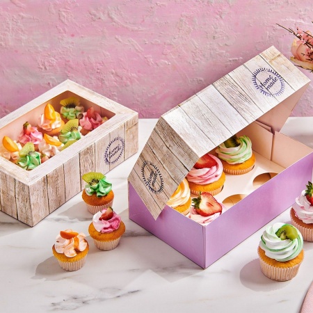 boîte à cupcakes x6 décor bois