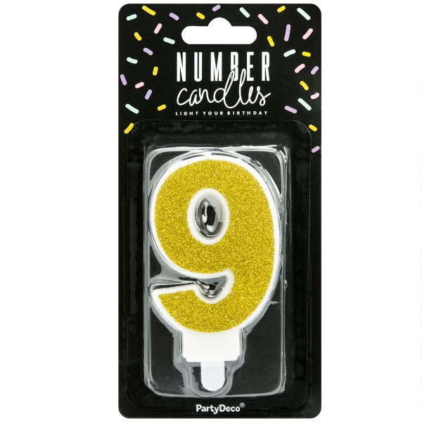 Bougie chiffre 9 dor� paillet�