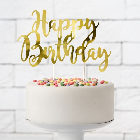 Cake topper Happy Birthday doré