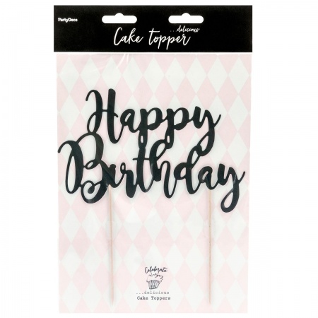 Cake topper Happy Birthday noir