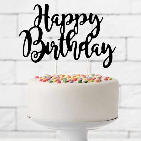 Cake topper Happy Birthday noir
