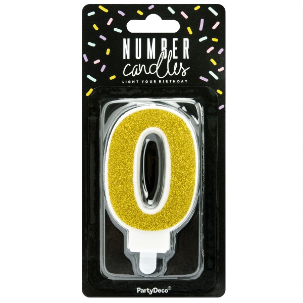 Bougie chiffre 0 doré pailleté