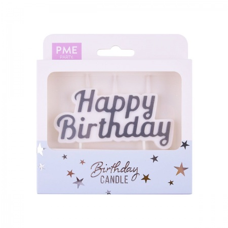 Bougie topper Happy Birthday argent