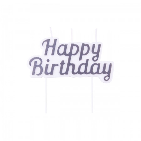 Bougie topper Happy Birthday argent