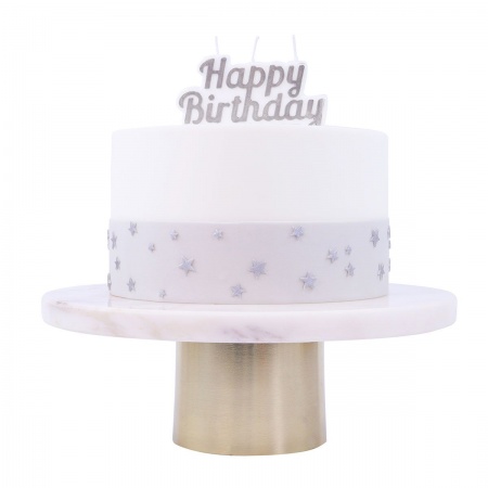 Bougie topper Happy Birthday argent